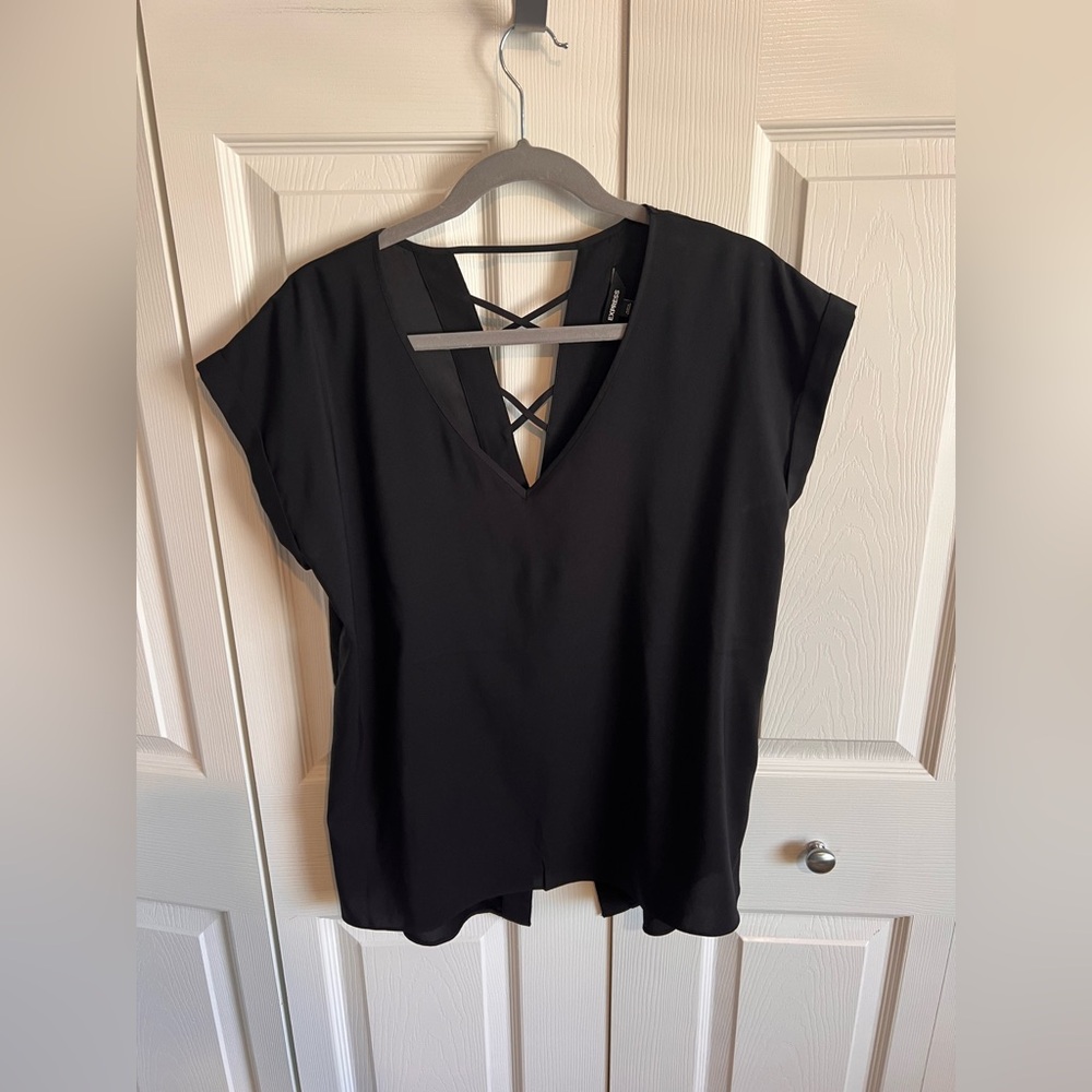 Express Black Cap Sleeve Backless Blouse